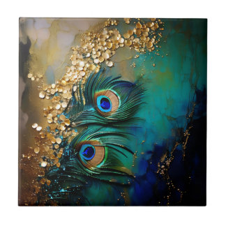 Azulejo Plumas de pavo real papel de aluminio dorado salpi