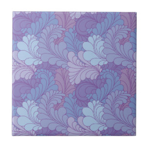 Azulejo Plumas florales retras púrpuras de Paisley de la l