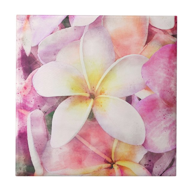 Azulejo Plumeria tropical de Hawaii (Frente)