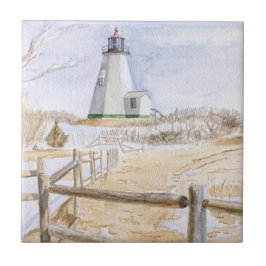 Azulejo Plymought Lighthouse Watercolor