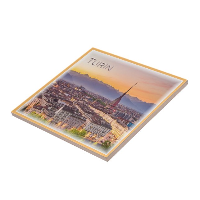 Azulejo PMT001 TURIN al atardecer - Piamonte - Italia - (Lado)