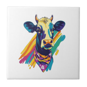 Azulejo Png Vaca Colorida, Diseño De Vaca Arcoíris Png