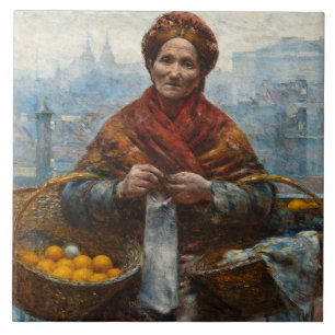 Azulejo Pobre mujer judía vendiendo naranjas en Polonia