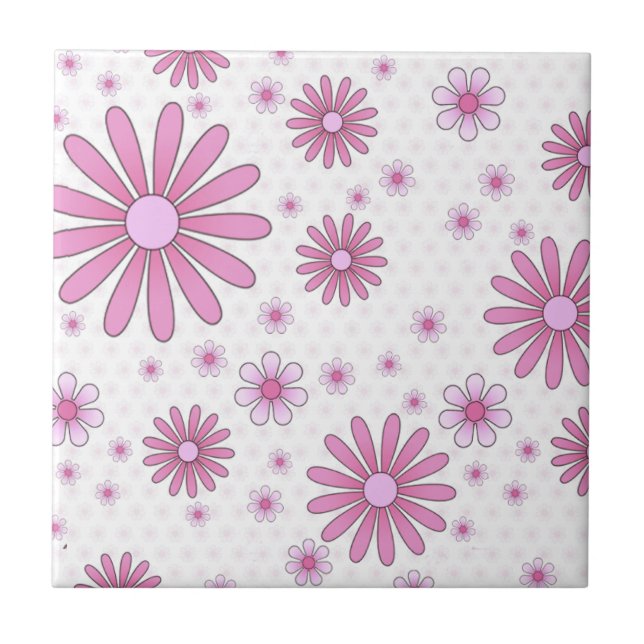 Azulejo Poder Floral Rosa y Blanco Retro Floral (Frente)