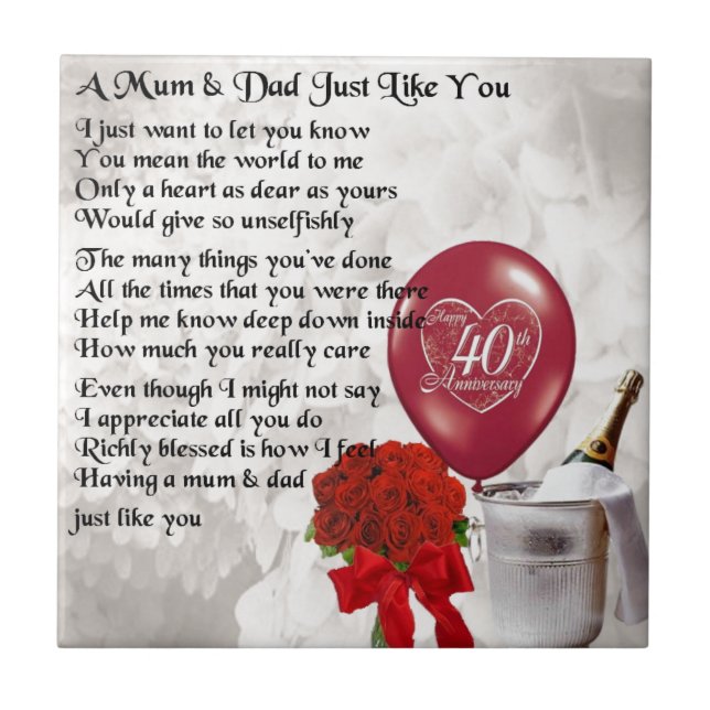Azulejo Poema de mamá y papá - 40° aniversario de Boda (Frente)