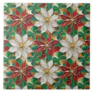Azulejo Poinsettia blanca de oro verde