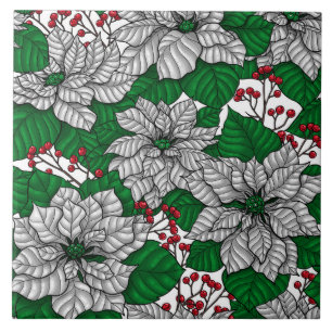 Azulejo Poinsettia blanca, patrón de Navidades