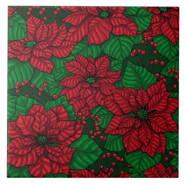 Azulejo Poinsettia, patrón de Navidades (Frente)