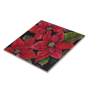 Azulejo Poinsettia vibrante en acuarela