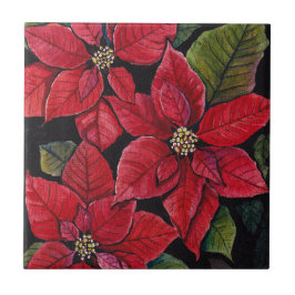 Azulejo Poinsettia vibrante en acuarela