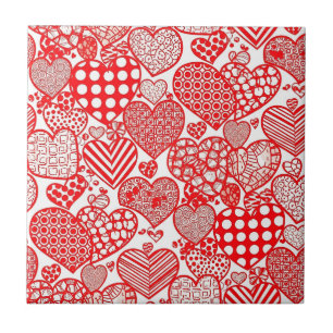 Azulejo Polca Romántica Corazón Doodle Rojo Blanco