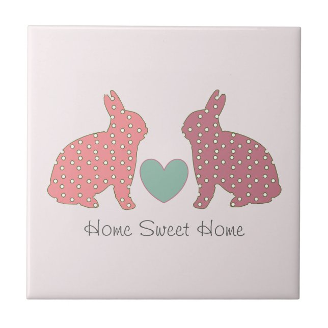 Azulejo Polka Dot Bunnies Hogar Rosa Dulce Hogar (Frente)