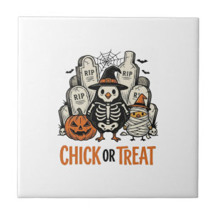 Azulejo Pollito Divertido O Truco Halloween Gallina Gráfic