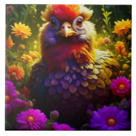 Azulejo Pollo colorido en el jardín de flores