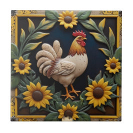 Azulejo Pollo Girasol - Gallina Marrón y Girasoles Amarill