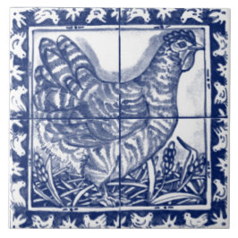 Azulejo Pollo Hen Rustic Blue Delft Dedham Vintage