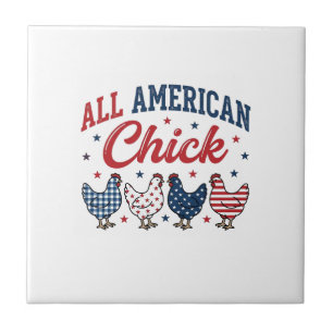 Azulejo Pollo Patriótico Americana Camiseta Diseño_