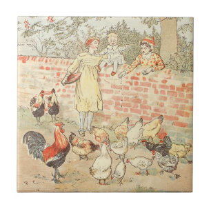 Azulejo Pollos de alimentación - Escenario de la granja de