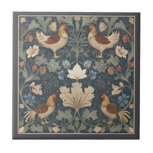 Azulejo Pollos estilo de William Morris Pollo de época