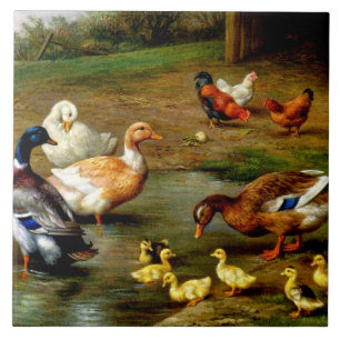Azulejo Pollos, Patos Y Duques En La Granja