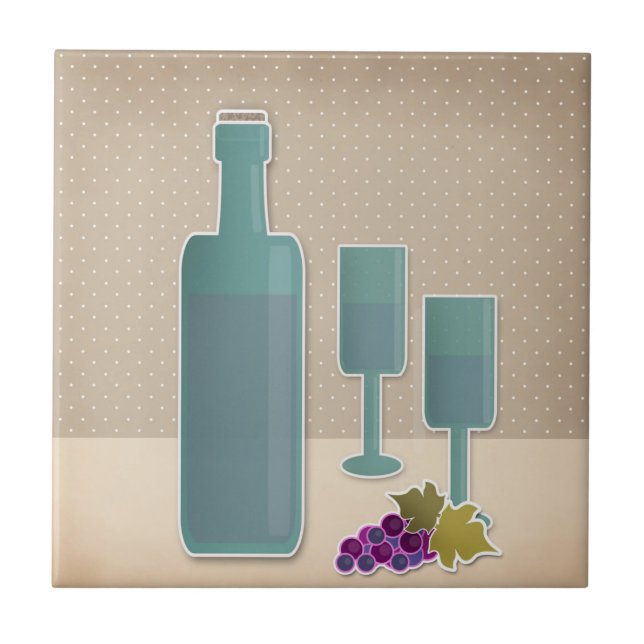 Azulejo Polo de uva de copas de vino retro de grano beige (Frente)