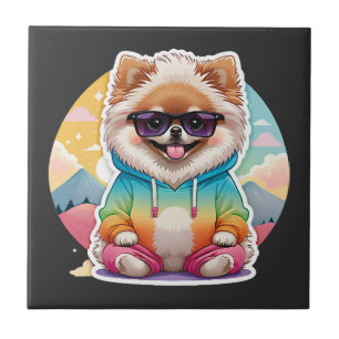 Azulejo Pomerania genial con sudadera arcoíris