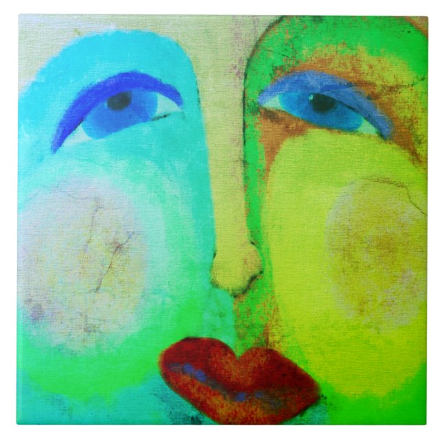 Azulejo Pon un rostro feliz Resumen del arte (Frente)