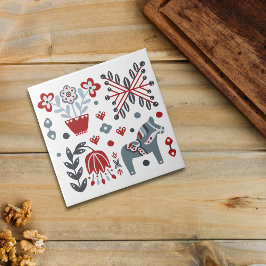 Azulejo Ponía nórdica y patrón floral en gris y rojo