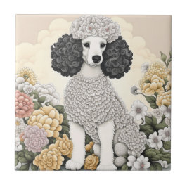 Azulejo Poodle en flores caprichosas