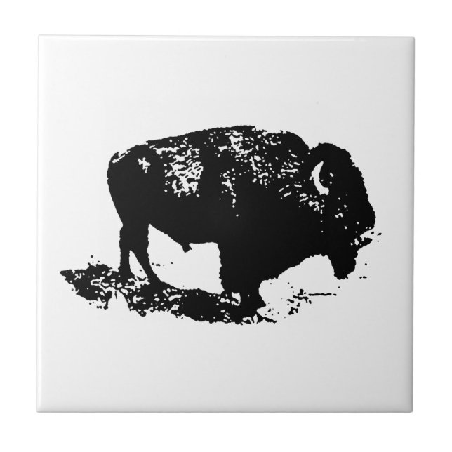 Azulejo Pop Art Black Búfalo Blanco Bison Silhouette (Frente)