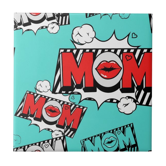 Azulejo Pop Art MOM Love Pattern in Turquoise (4) (Frente)