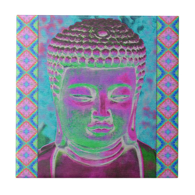 Azulejo Pop Buda en magenta y turquesa (Frente)