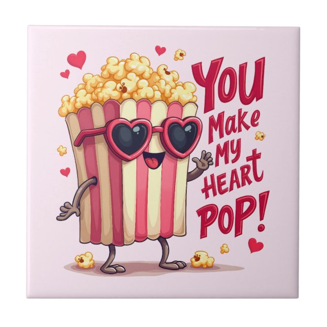 Azulejo Popcorn Heart Pop Valentine Design (Frente)