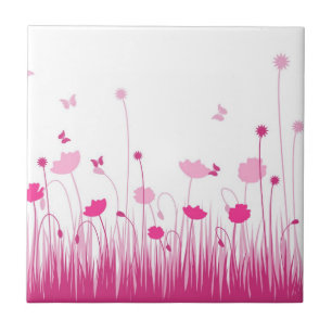 Azulejo Poppies minimalistas de color rosa y blanco prader