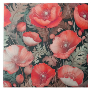 Azulejo Poppies rojo vintage