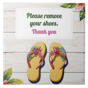 Azulejo Por favor, quítese los zapatos chanclas estilo haw
