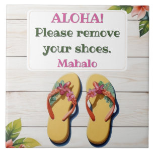 Azulejo Por favor, quítese los zapatos chanclas estilo haw