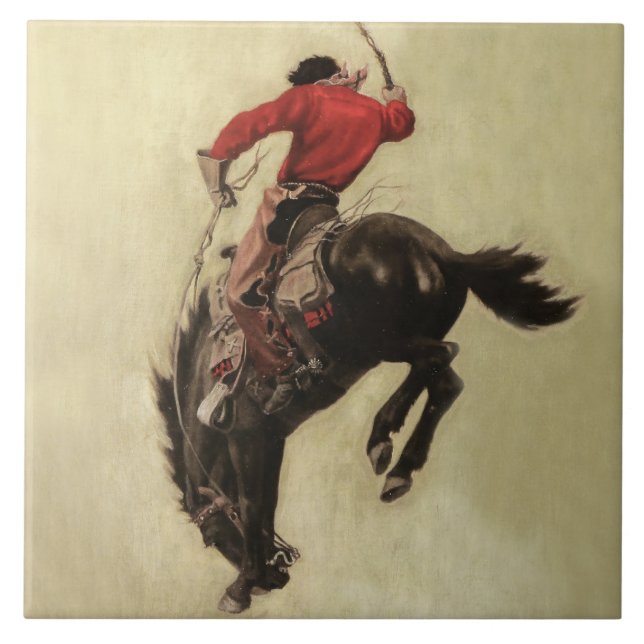 Azulejo Portada de la revista “Bucking Bronco” de NC Wyeth (Frente)