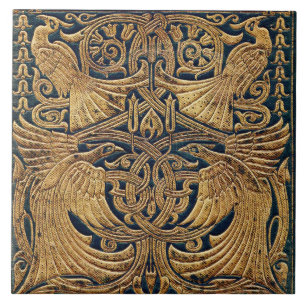 Azulejo Portada del libro de pavo real de estilo Art Nouve