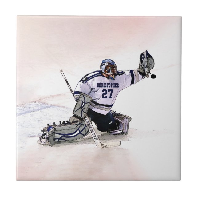 Azulejo Portero del hockey sobre hielo con su dibujo (Frente)