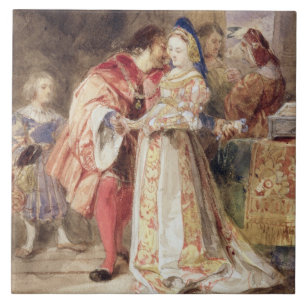 Azulejo Portia y Bassanio, c.1826 (w/c, tinta marrón,