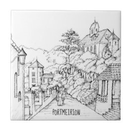 Azulejo Portmeirion North Wales Pen y boceto en tinta