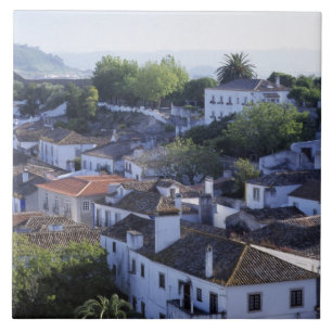 Azulejo Portugal, Obidos. Vista elevada de encalados