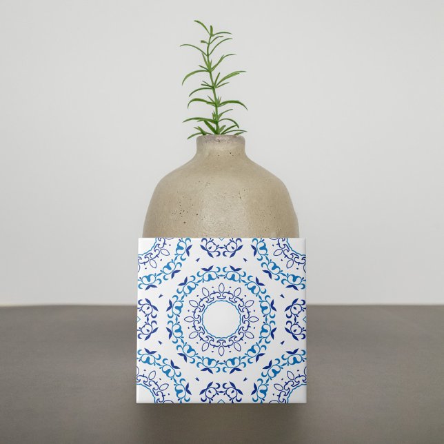 Azulejo portugués azul y blanco mediterráneo (Subido por el creador)