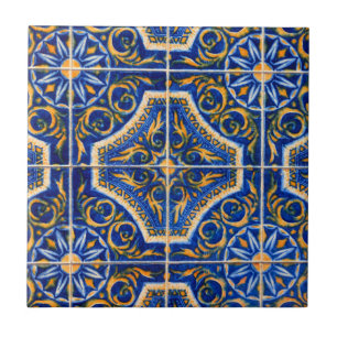 Azulejo portugués floral azul vintage