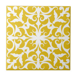 Azulejo Portugués Mediterráneo Amarillo y Blanco