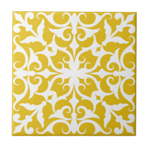 Azulejo Portugués Mediterráneo Amarillo y Blanco