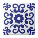 Azulejo Portugués Mediterráneo Azul Blanco 03<br><div class="desc">Elegante Azulejo de estilo mediterráneo portugués patrón azulejos de cerámica azul sobre un fondo blanco. Perfecto para un ambiente de playa fresco,  diseño interior.</div>