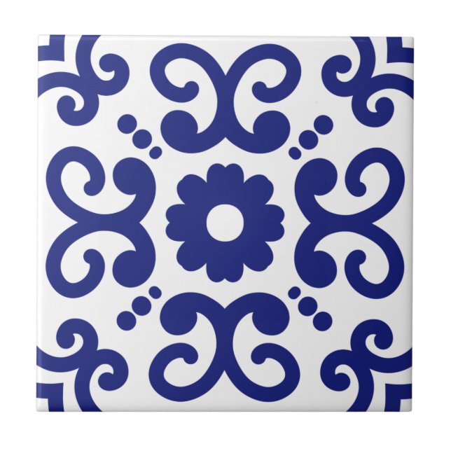 Azulejo Portugués Mediterráneo Azul Blanco 03 (Frente)