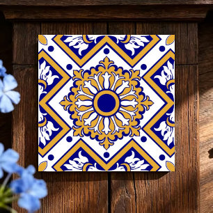 Azulejo Portuguese Blue Yellow Mediterranean Floral